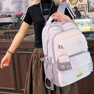 Hochwertiger, frischer und süßer Rucksack, Rucksack mit kontrastfarbiger Patchwork-Spleißung und großem Fassungsvermögen für Mittelschüler