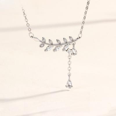 Diamond-encrusted Olive Branch Necklace Female Korean Version Personalized Willow Leaf Fringed Collarbone Chain Niche Fashion Jewelry