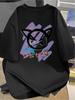 Unisex Cotton Short-sleeve T-shirt with Graffiti Demon Cat Print, Street Style Top