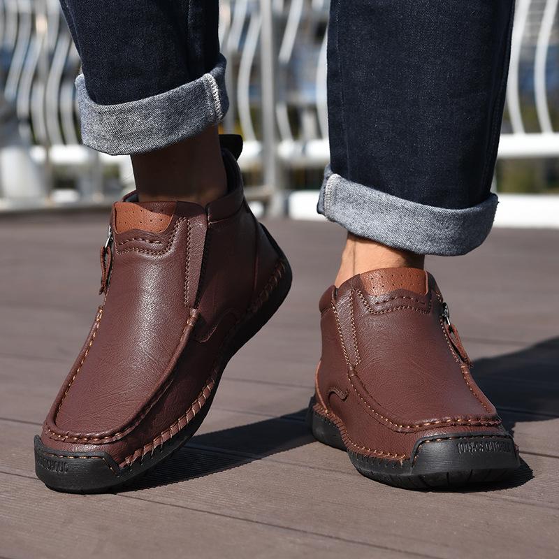 2024 Winter Men's Casual Mid-Top Side Zip Short Boots - Fashionable Large Size Outdoor Shoes