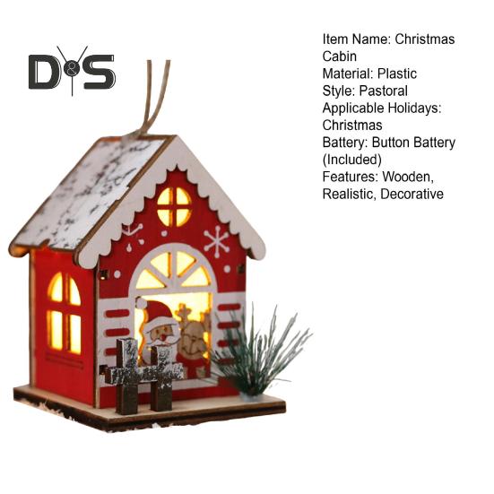 Weihnachtshütten-Ornament, leuchtender Holzhaus-Anhänger, LED-Blockhütte, Weihnachtsdekoration für Weihnachtsfeier, Zuhause, Desktop-Baumdekor