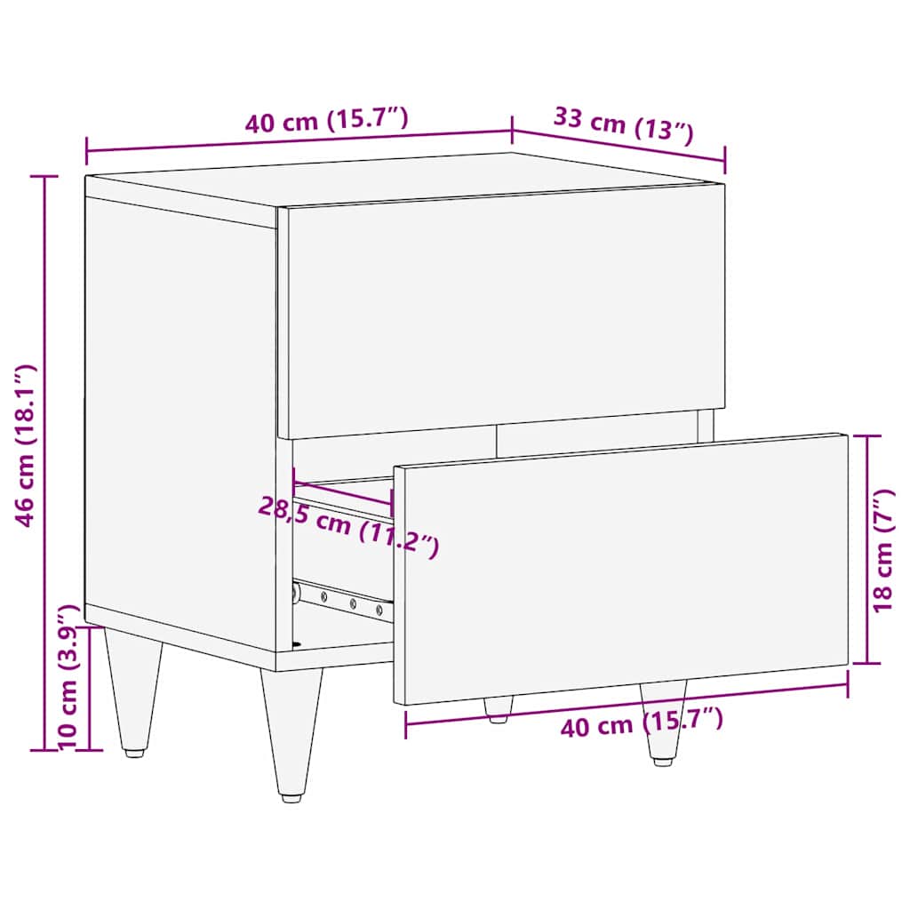 Nightstand Honey Brown 40 x 33 x 46 cm Solid Mango Wood