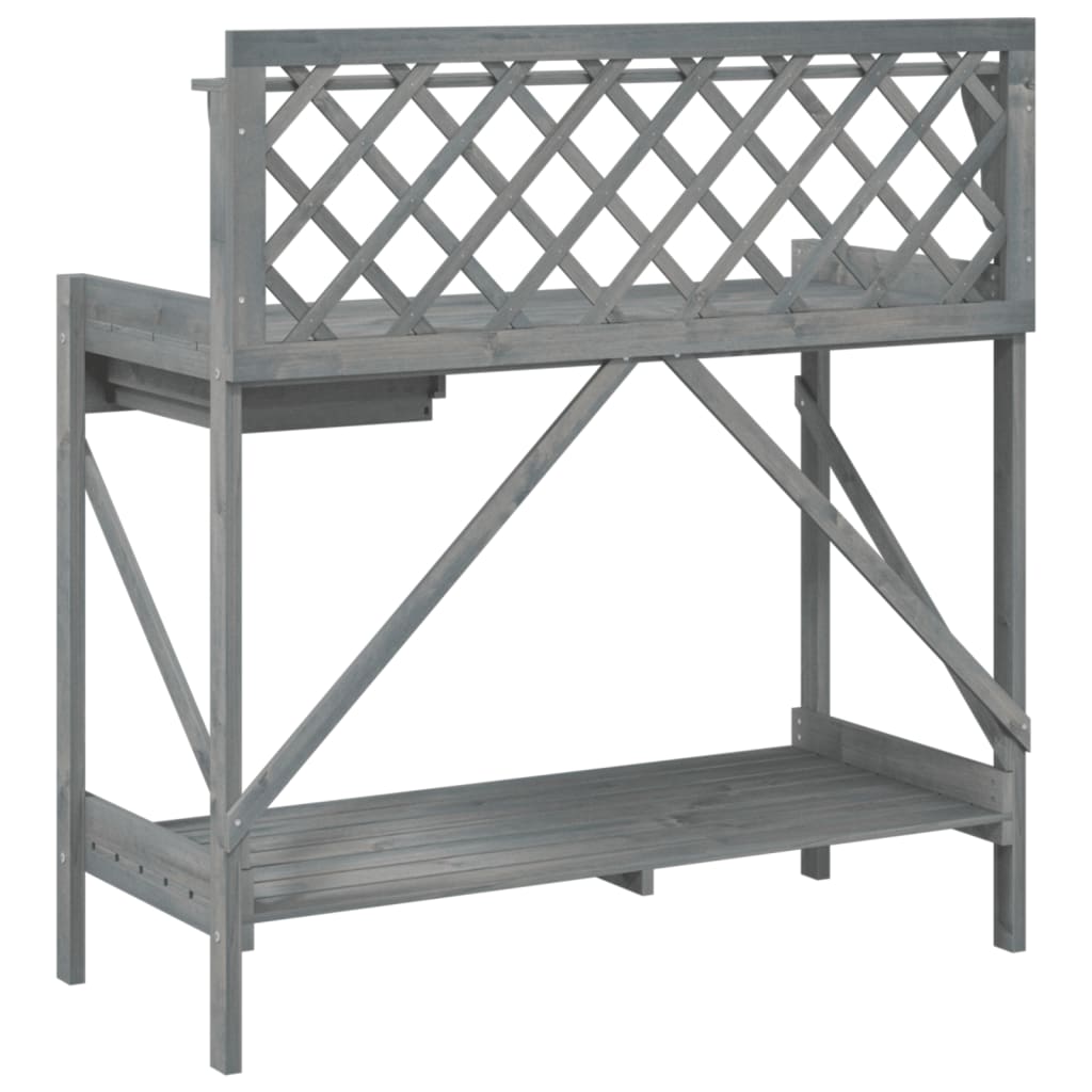 Vidaxl Garden Table With Trellis, Grey, Solid Fir Wood