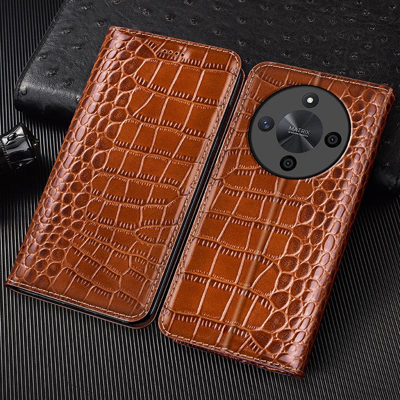 Crocodile Genuine Leather Flip Case For Realme 9 10 11 12 13 14 14T 15 P3 P3X Pro Plus Ultra Phone Wallet Cover Cases