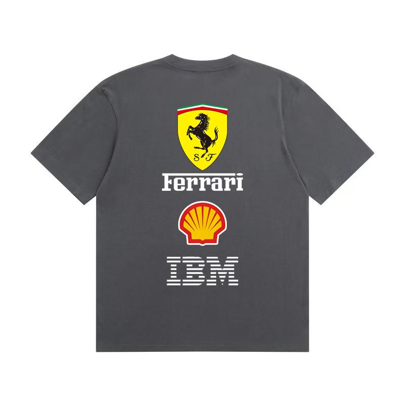 Herren und Damen Oversize Ferrari F1 Renn T-Shirt Klassischer Sponsoren Logo Druck Kurzarm Motorsport Lässig Streetwear Tee
