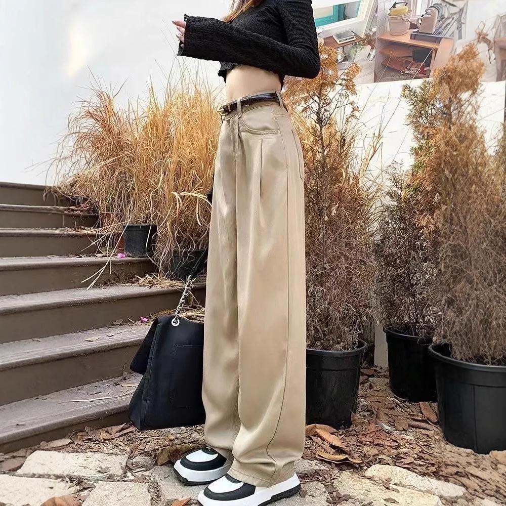 Women's High-End Coffee Straight Wide-Leg Pleated Jeans 2025 - Versatile Loose Floor-Length Pants