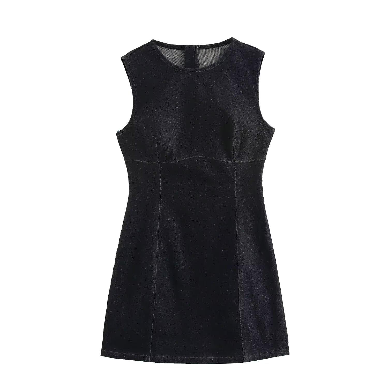 

Spring 2025 Women s Fashion: Elegant Slim Round Neck Sleeveless Dress L чёрный