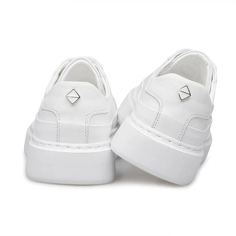 Men Genuine Leather Platform Sneakers Thick Sole Height Increase Sneakers Lightweight Breathable Anti-Slip Comfort Casual Shoes