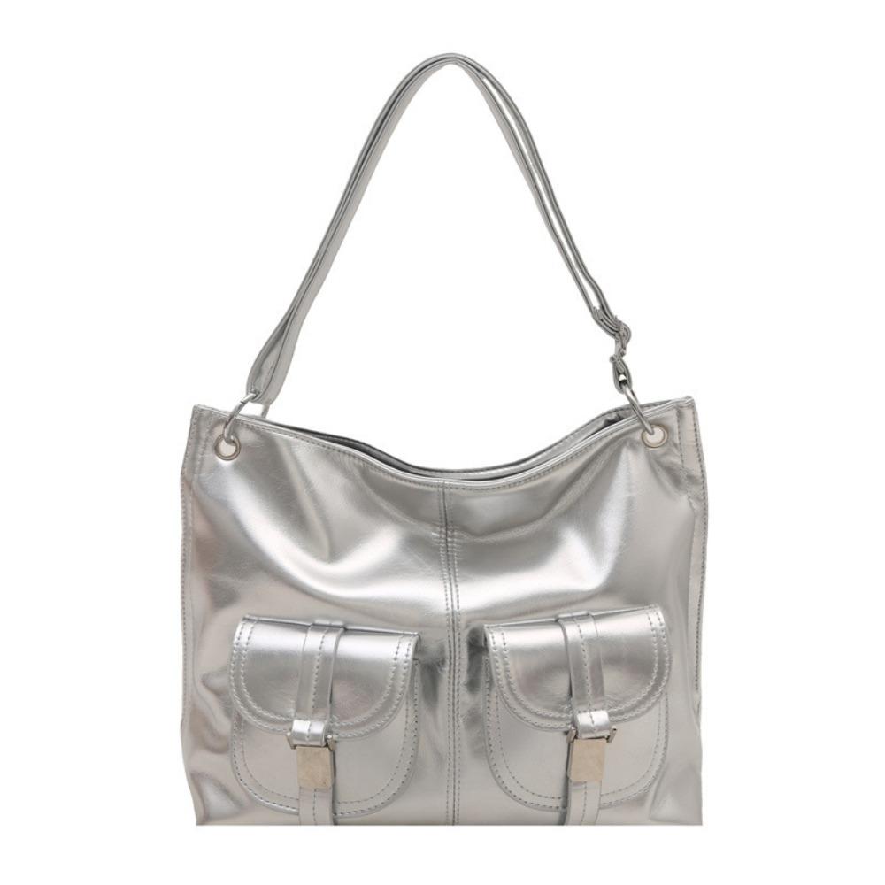 

Minority Design Fashionable Tote Bag Large Capacity Multi-Pouch Underarm Bag Vintage PU Shoulder Bag Travel серебряный