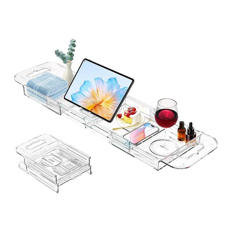 Acrylic Bath Caddy Drain Tray For Tub, Expandable Multifunctional Bathroom Organizer, Simple Bathtub Table Design прозрачный