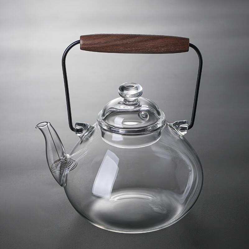 ZISIZ Japanese Style High Borosilicate Glass Teakettle with Walnut Handle