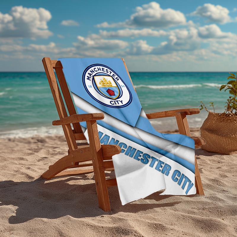 Manchester City Temalı Ultra Yumuşak Plaj Havlusu, Havuz - Kamp, Dalış İçin İdeal - Mükemmel Seyahat Gereci, Canlı Renkli Plaj Havlusu.