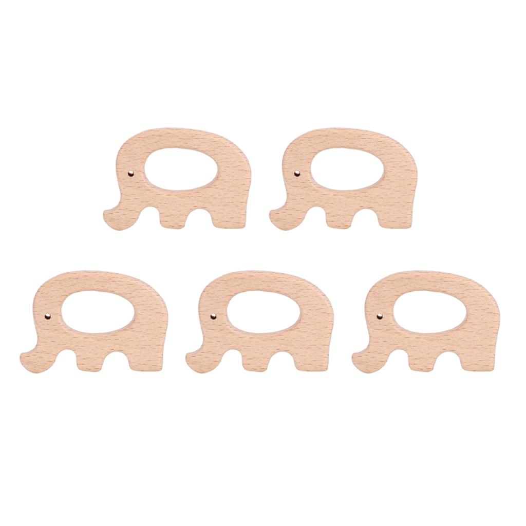 5pcs Wooden Teether Animal Baby Teething Toy DIY Natural Wood Teething Accessories (Elephant)