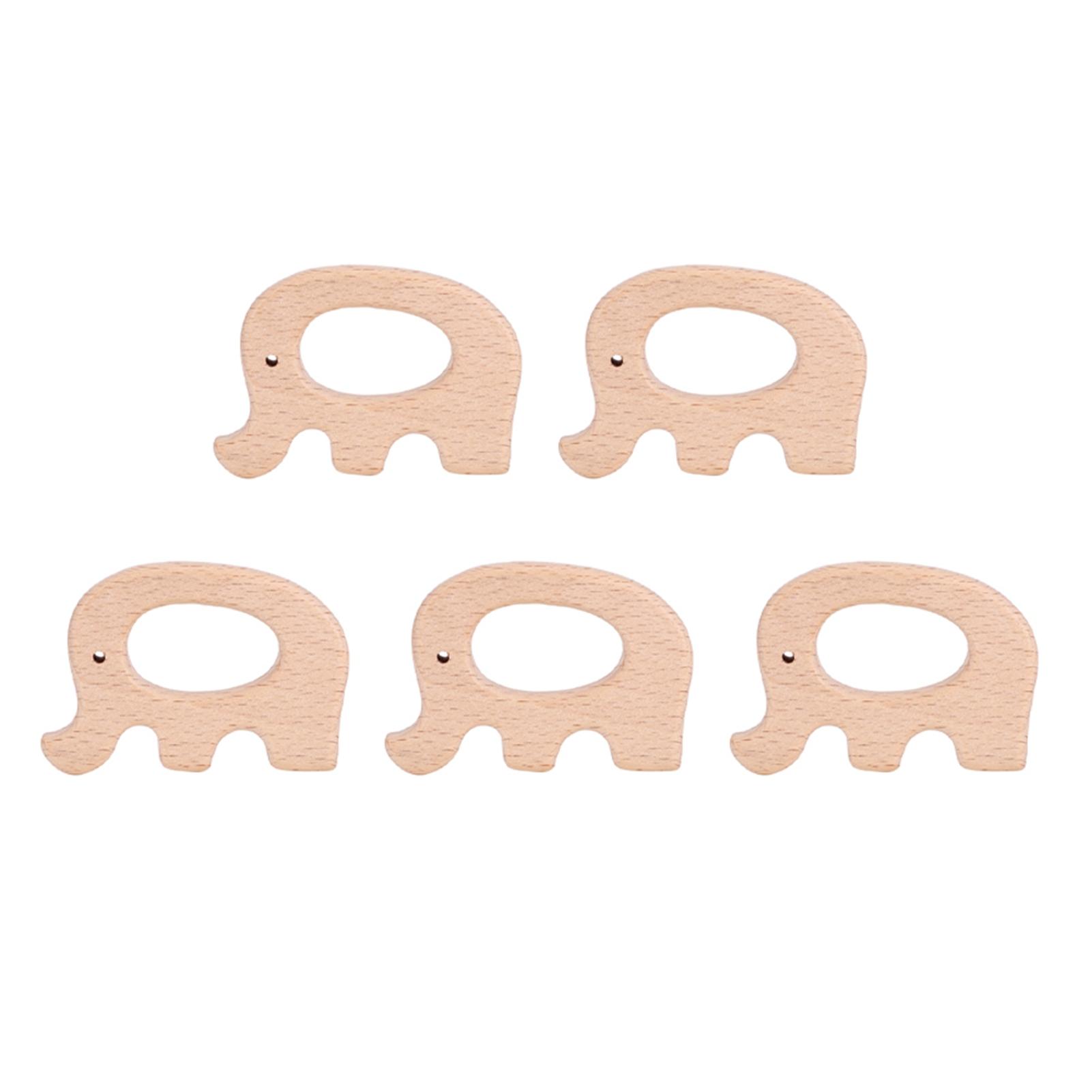 

5pcs Wooden Teether Animal Baby Teething Toy DIY Natural Wood Teething Accessories (Elephant)