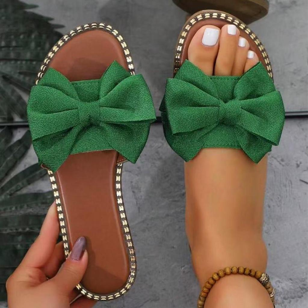 Women's Rhinestone Bow Flip-Flops: Lightweight Outdoor Slippers