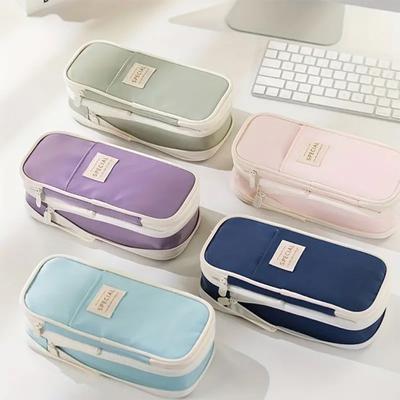 Trousse à crayons de grande capacité avec poche à grille, pochette de rangement pour stylos en matériau Oxford Durable à fond extensible