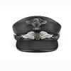 Exclusive Real Cowhide Military Cap Man Genuine Leather Flat Top Hat Fashion Eaglemark Chain Punk Locomotive Casquette Male