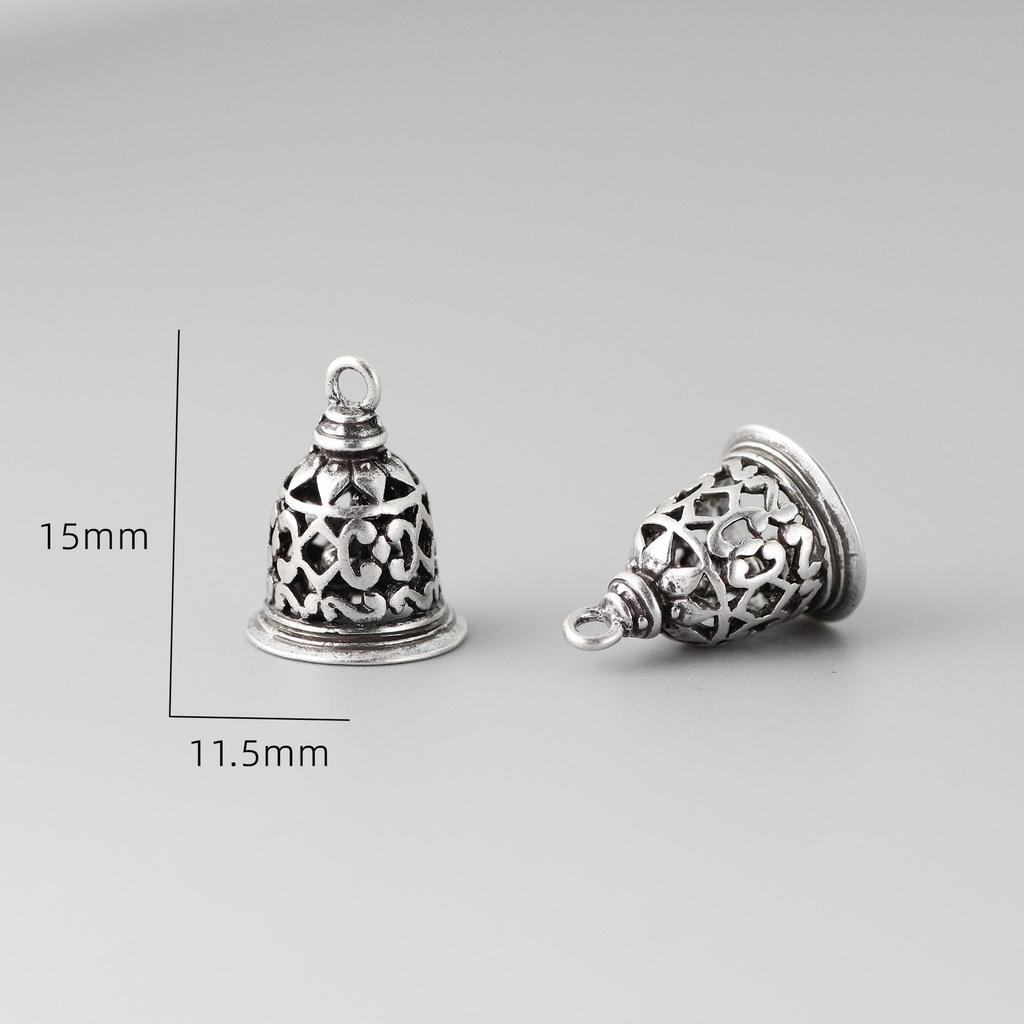 Yellow and Green Retro Silver Hollow Bell Pendant Charm - Handmade DIY Jewelry Accessory