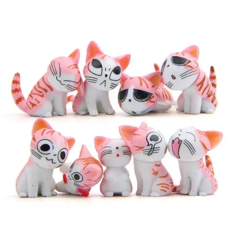 9Pcs/Set Cartoon Grey Sweet Cat Action Toy Figures 2-3CM