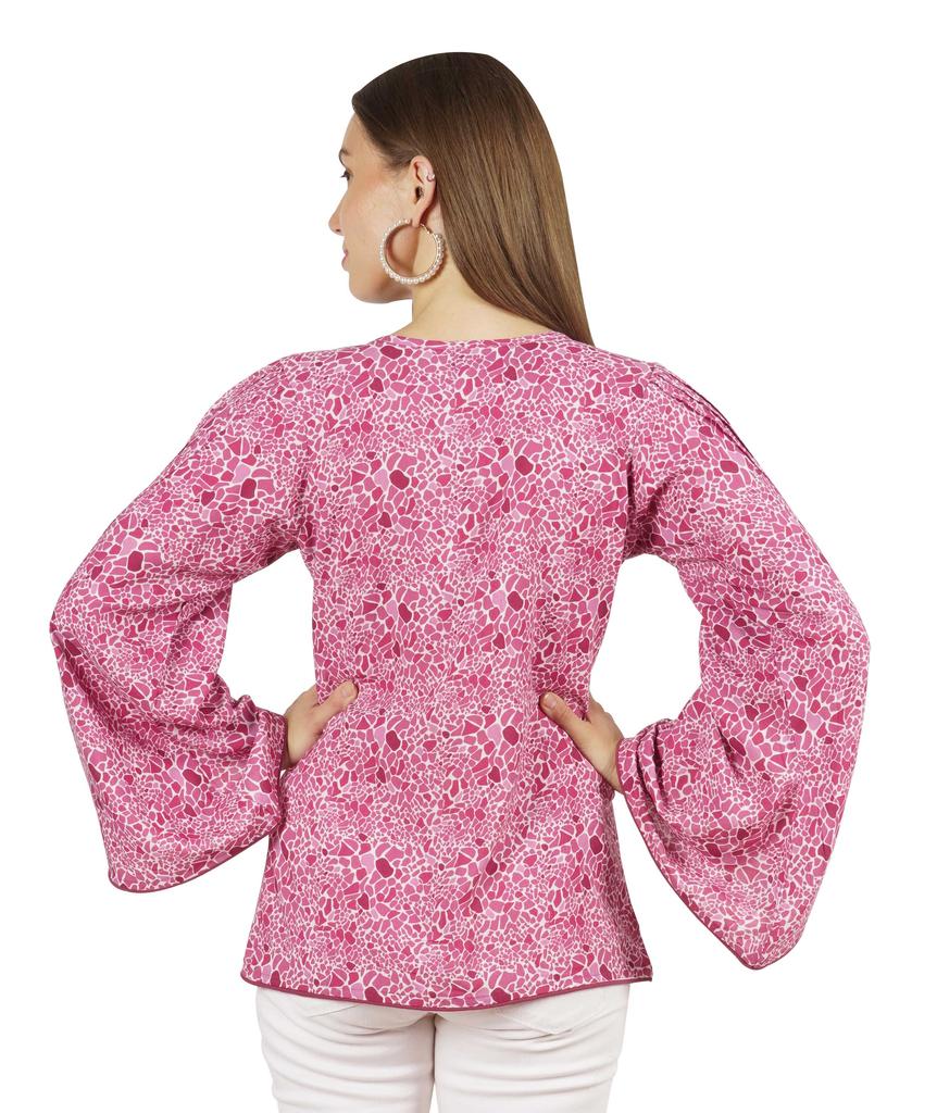 Moomaya Printed Top Full Sleeve Pleated Rayon Kurta Short Tunic Summer Blouse For