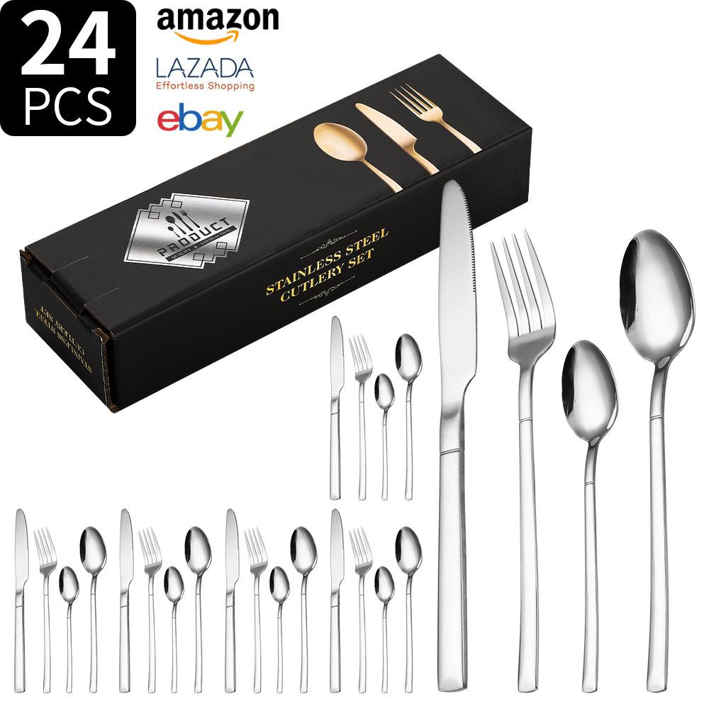 Knight Stainless Steel Tableware Knife and Fork Set 24-piece Set Western Food Knife, Fork and Spoon Gift Box Set