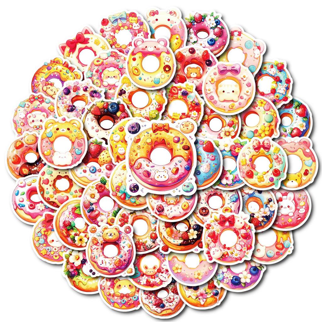 50 Pink Hand-painted Graffiti Stickers Stickers Cute Donut Series Decorative Stickers