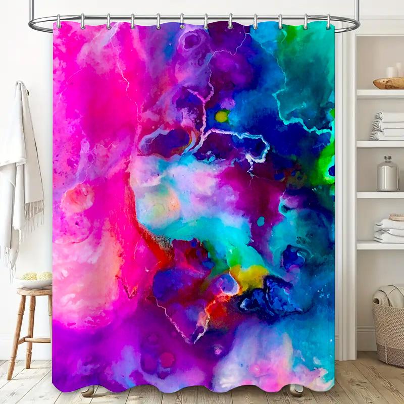 Colorful Shower Curtain Painted Fabric Bath Decor For Bathroom Decoration Pink Blue Green Yellow Purple Colorful Pattern Customi