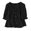 Plus Size Women Short Sleeve Square Neck Solid Color Shirt Summer Fashion Slim Fit Blouse