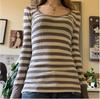 Women's Red and Grey Shirt Striped Long Sleeve Tops Grunge 2000s Fall Ribbed Soft Shirts