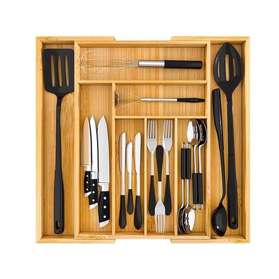Bamboo Kitchen Drawer Organizer Bamboo Dividers Organizer for Kitchen, Silverware, Flatware, Living Room, Makeup Drawer & Utensil Holder