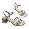 Sandals for women in summer 2025 fashionable mid heel with a single buckle strap and French style open toed high heels