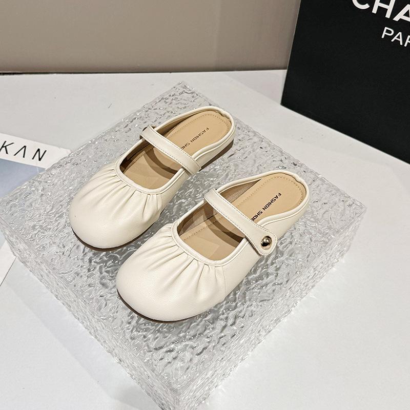 

2025 Ленивые туфли Muller с одной педалью, универсальные нескользящие полутапочки с мягкой подошвой, всесезонные, французские, наружные, женские, с сумкой 35 бежевый