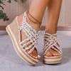 Spring and Summer New Slope Heel Platform Women's Shoes Large Size Printing Casual Platform Muffin Fish Mouth Sandals Women