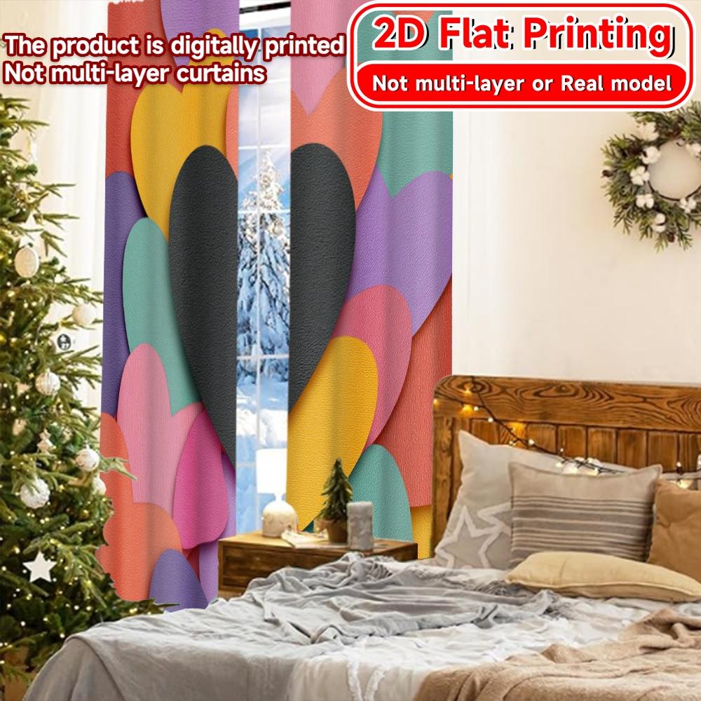 2D Flat Printing  2pcs Heartburst Spectrum Popular Curtain Durable 100% Polyester Fabric Curtains Holiday Ldeal for Study   Living