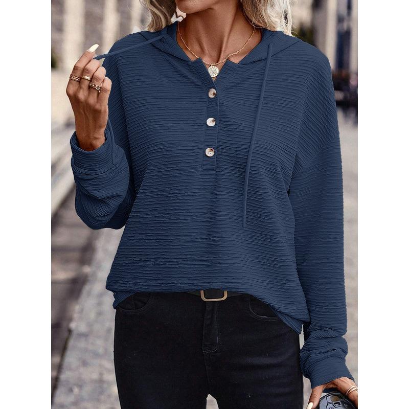 YYFS Women's Fashion Casual Spring Autumn Solid Color Print Long Sleeve Hooded Blouses & Shirts