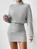 Women's Turtleneck Long Sleeve Mini Dress Bodycon Fit Mid Waist Elegant Solid Ribbed Knit Sweater Dress For Autumn Daily Wear
