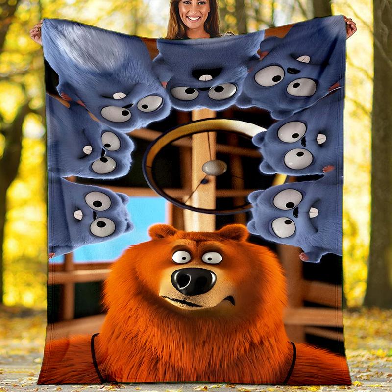 1 Stück Grizzy The Lemmings1 Thema Decke - Digitaldruck, Polyester, Gemütlich für alle Jahreszeiten, Perfekt für Draußen, Camping und Reisen