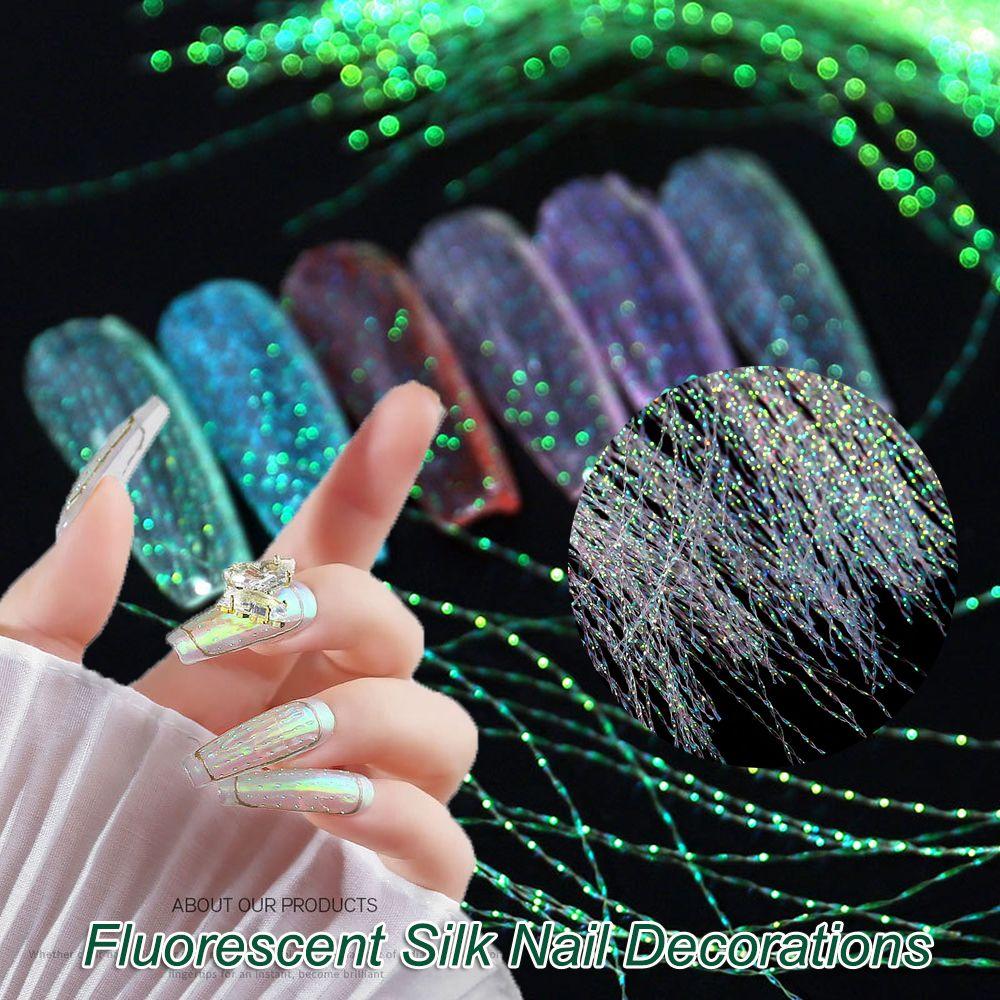 

Сияющая красочная линия, флуоресцентные шелковые украшения для ногтей, голографическая флуоресцентная нить