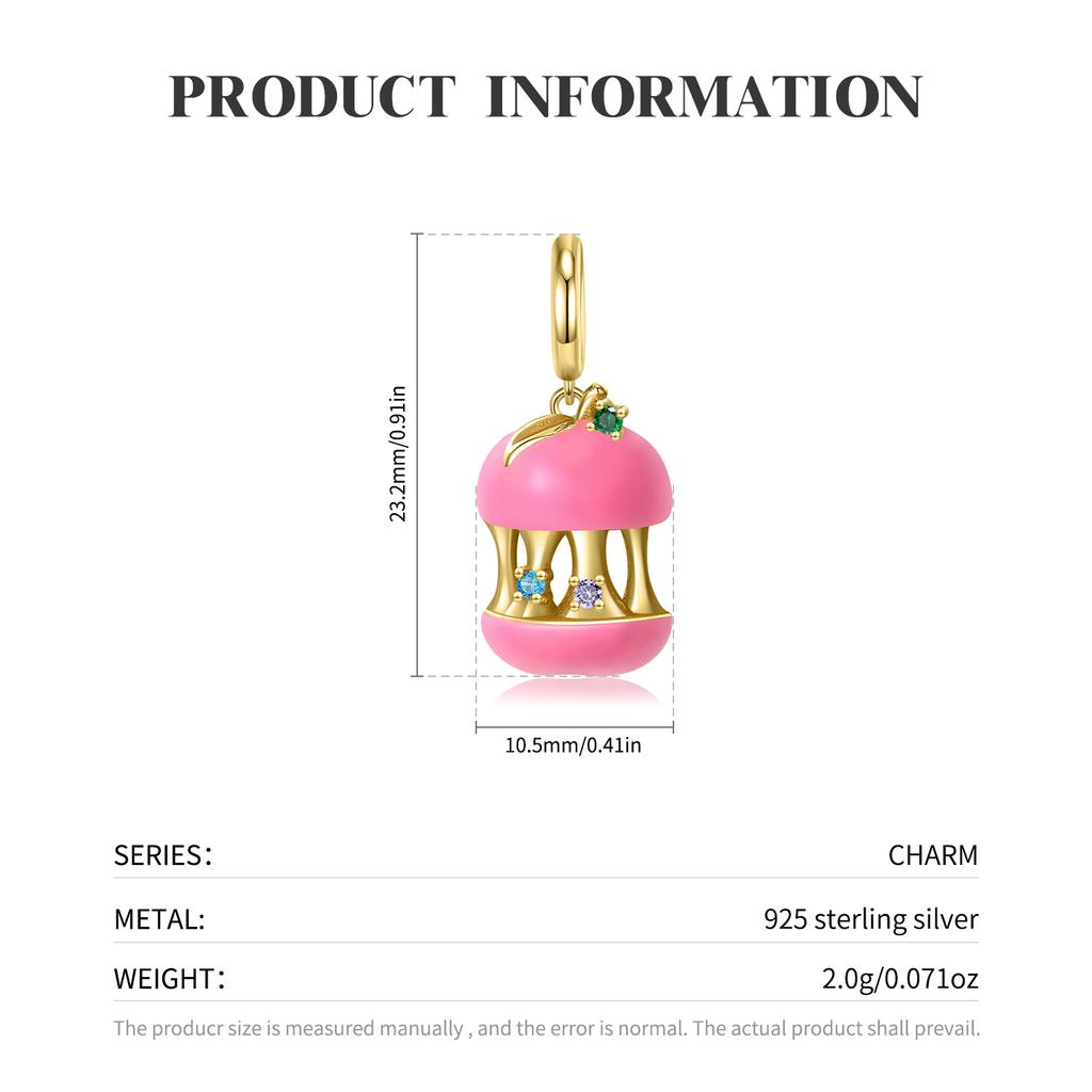 Rosa Apfel-Anhänger aus 925er-Sterlingsilber, herzförmiger Bär-Charm-Anhänger für Damen, Armband, Schmuck, vorrätig, modisches Geschenk