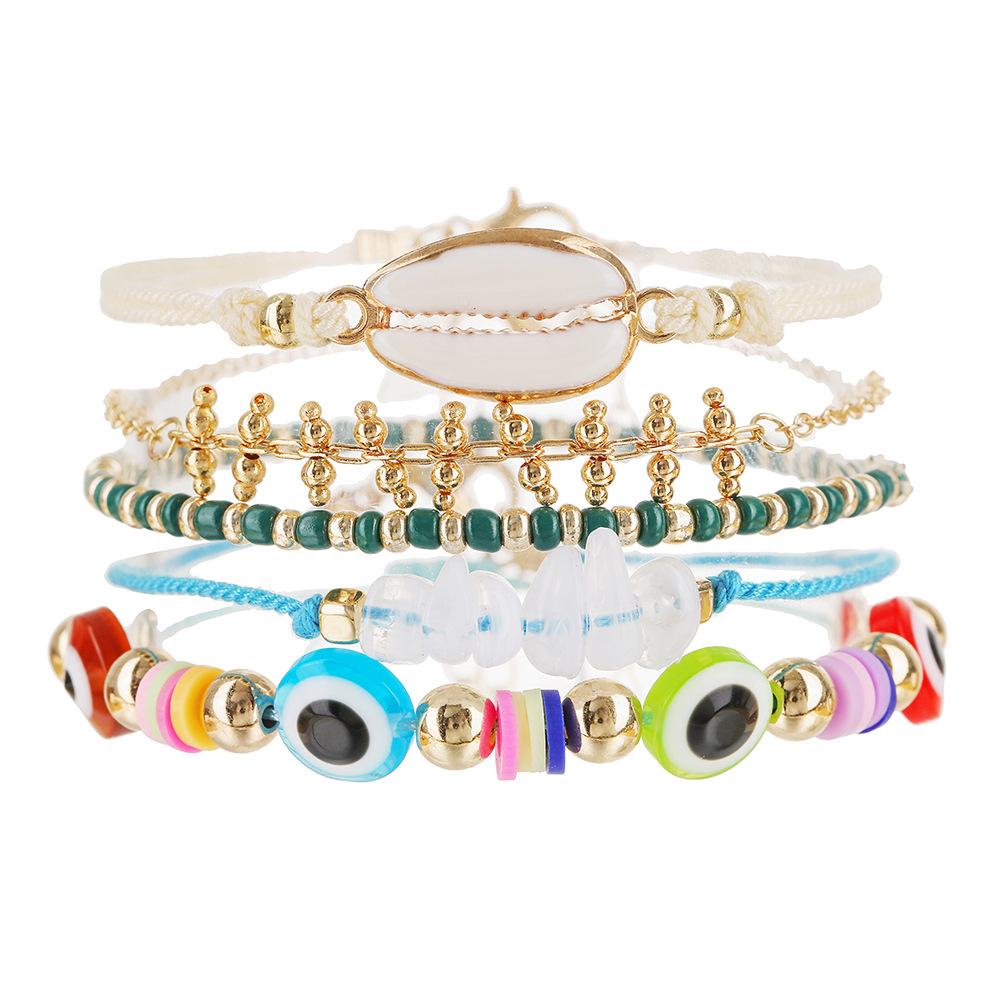 European and American Bohemian vacation bracelet set women's summer beach wind dopamine shell eyes rice bead bracelet women