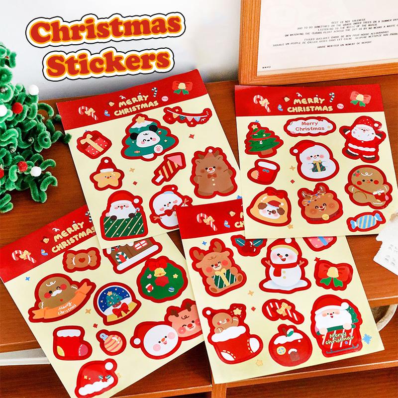 10Pcs Creative Christmas Stickers Kids Cartoon Decorations Stickers Student Diy Material Stationery Stickers Christmas Gifts