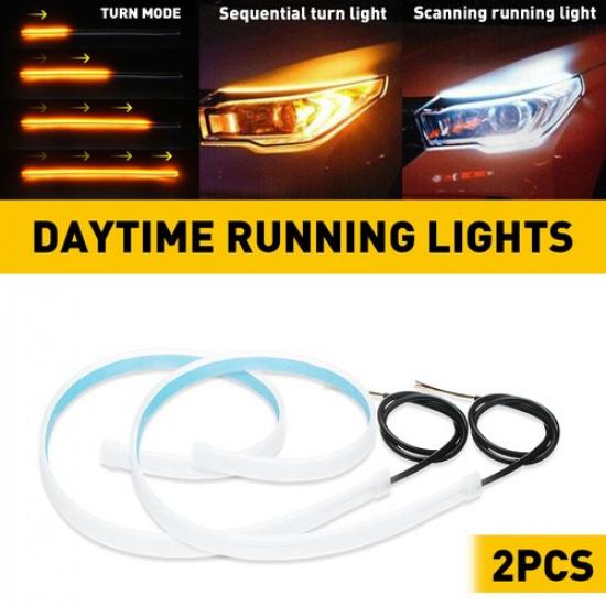 2X 60Cm LED Switchback DRL Tube Light Strip Amber Sequential Flow Turn Signal EA Style2 (startup modes Mor