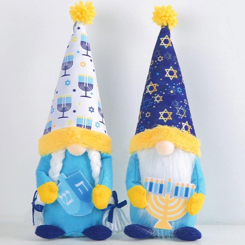 Faceless Ornament Colorful Cloth Hanukkah Festival Gnome Ornament Cultural Home Decorations for Holiday Party Festive