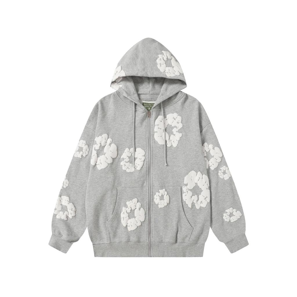 Modna bluza z kapturem i zamkiem, wypełniona pianką kapok, z nadrukiem - Jesienna moda unisex