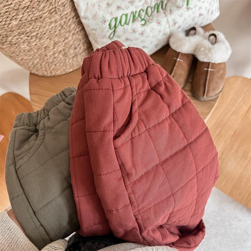 Winter Korean Style Children Thicken Warm Trousers Solid Color Children Casual Quilting Pants
