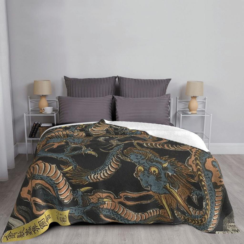 Utagawa Kuniyoshi - Dragons Blanket Soft Warm Flannel Throw Blanket Plush for Bed Living room Picnic Travel Home Couch