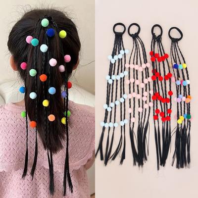 1PC Meninas Bonitas Perucas Coloridas Bola Rabo de Cavalo Tiaras Elásticos Faixas de Cabelo Headwear Acessórios de Cabelo para Crianças Enfeite de Cabelo