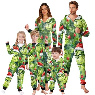 Parent-Christmas Printed Parent-Child Hooded Zip One-piece Homewear