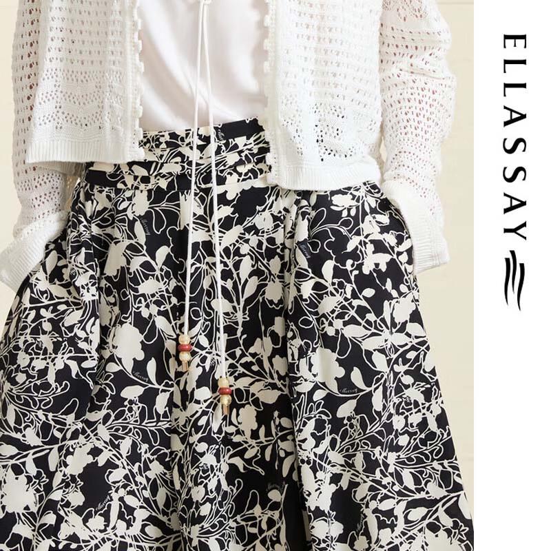 ELLASSAY Women's Silk Print Loose Wide-Leg Skirt Pants