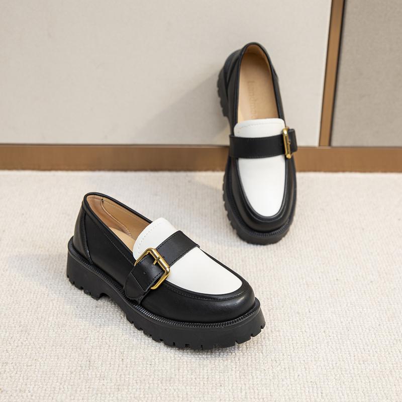 Fashion Shoes Women Loafers Genuine Leather Spring Big Size British Style School Girl Shoes Color Matching Fashion Oxford Shoes Women